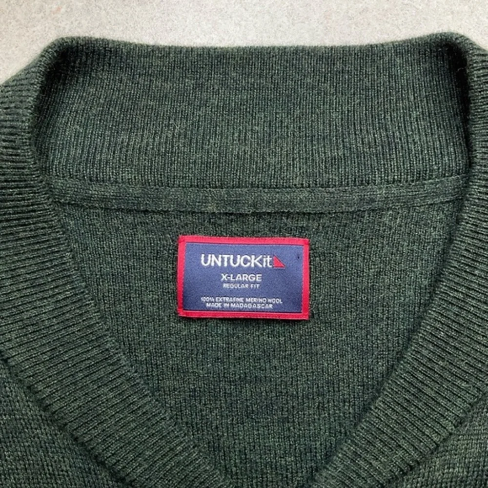 UNTUCKit Reynoso 100% Merino Wool‎ Full Zip Sweater XL Elbow Patch Green NWOT